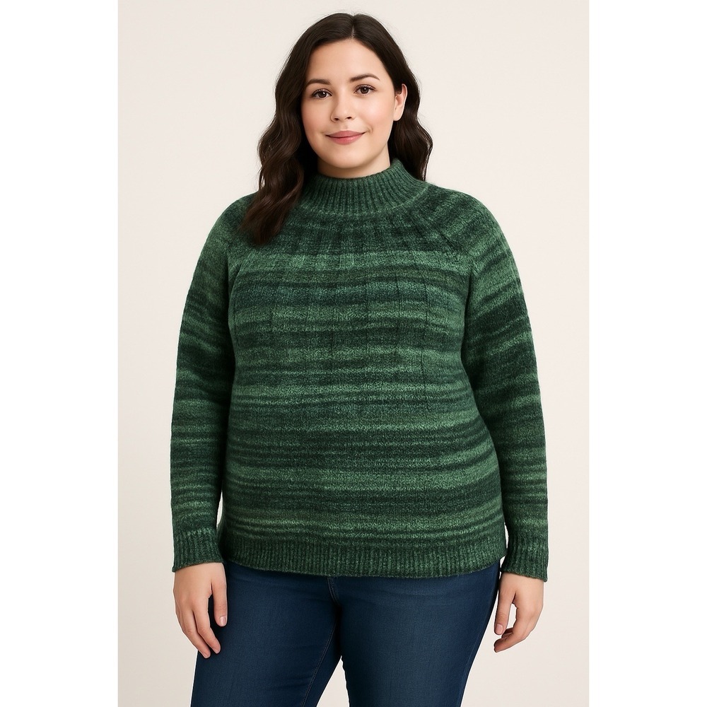 Knox Rose Womens XXL Green Gradient Knit Sweater Mock Neck Soft Cozy‎ Pullover